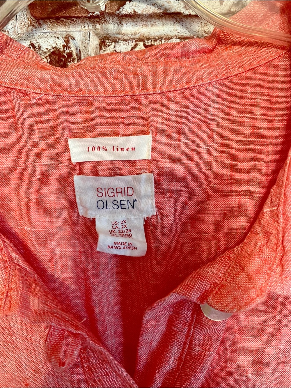 Sigrid Olsen Linen Coral Popiver Tunic Blouse. Size 2X. - Picture 7 of 10